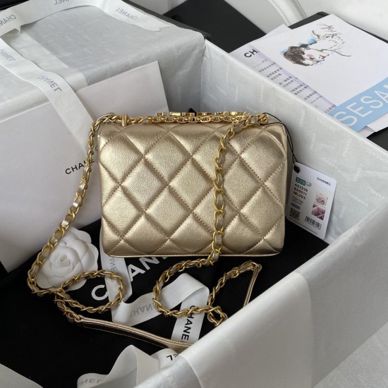 Chanel Flap Bag In Metallic Lambskin With Strass And Gold Metal Chains