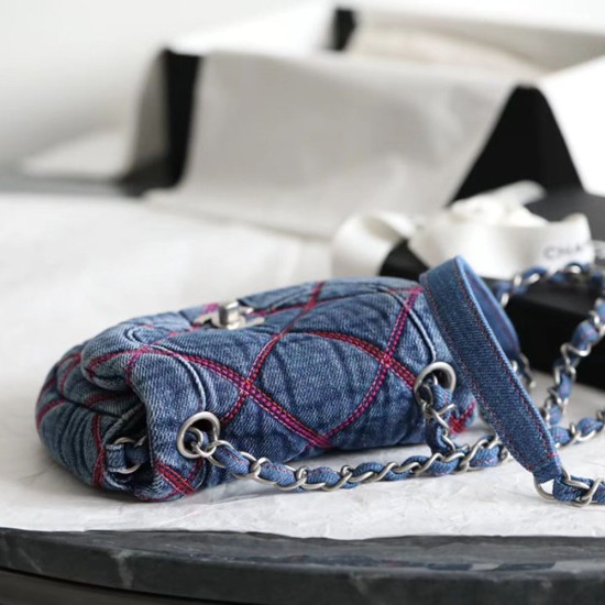 Chanel 22 Coco Beach Saddle Bag in Denim With Threads 22cm