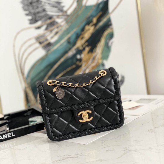 Chanel Flap Bag in Lambskin With Braided Edges And Badge Charm 19cm