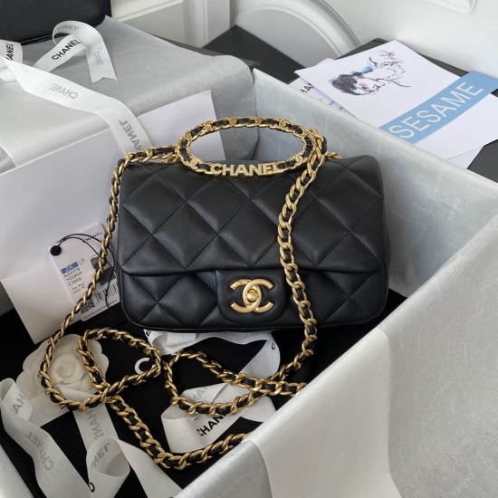 Chanel Flap Bag in Lambskin With Metal And Crystal Round Handle 