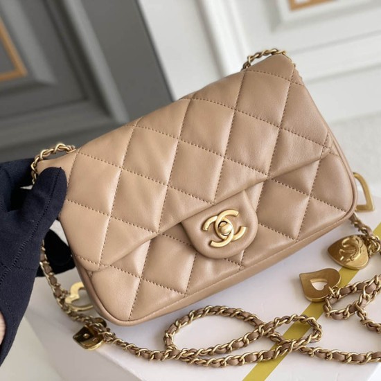 Chanel Mini Flap Bag in Lambskin With Metal Heart Charm 4 Colors 14cm