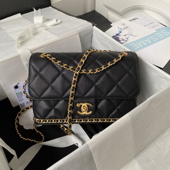 Chanel Flap Bag In Grained Calfskin With Chains At Bottom 23.5cm 5 Colors AS4489