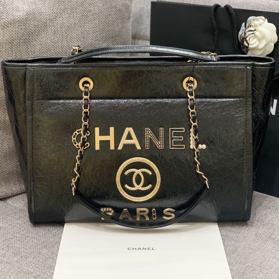 Chanel Shopping Bag in Oil Wax Leather With Metal Letters