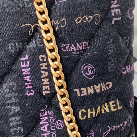Chanel Maxi Shopping Bag in Multicolor Printed Denim Fabric