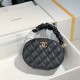 Chanel Mini Round Bag Vanity Bag In Lambskin With Gathered Leather Top Handle