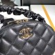 Chanel Mini Round Bag Vanity Bag In Lambskin With Gathered Leather Top Handle