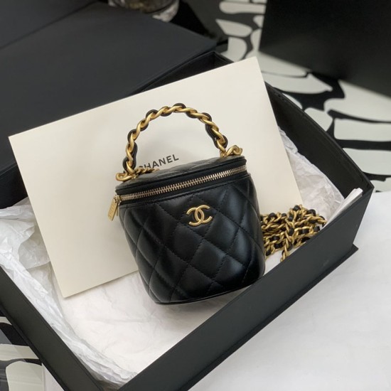 Chanel Vanity With Chain in Lambskin With Metal And Leather Top Handle 10.5cm