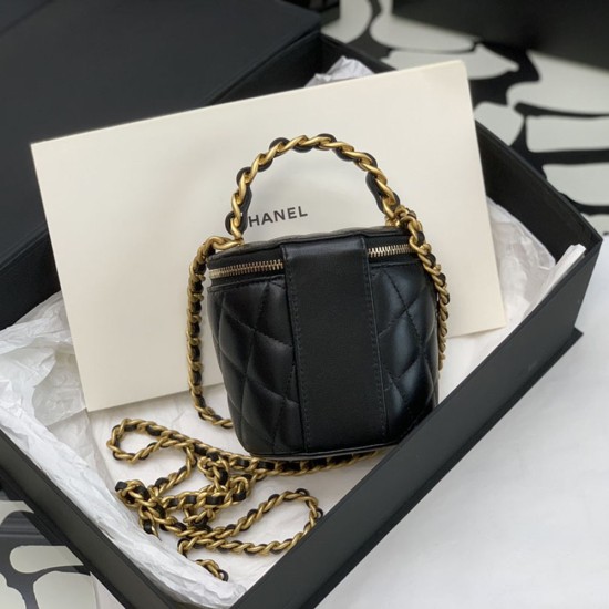 Chanel Vanity With Chain in Lambskin With Metal And Leather Top Handle 10.5cm