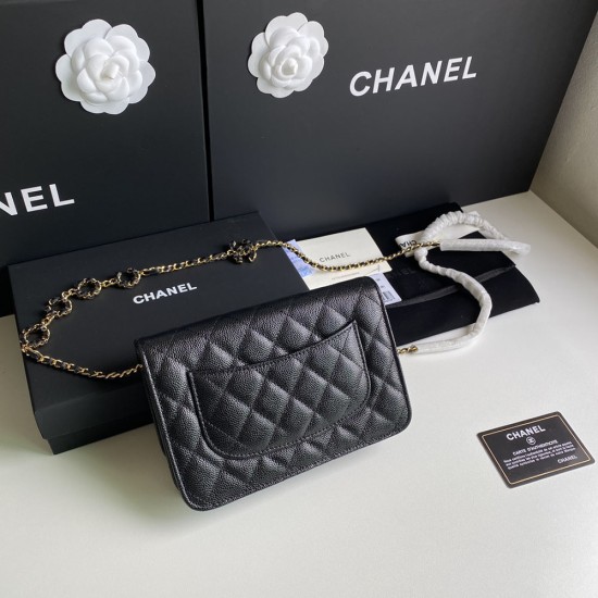 Chanel Wallet on Chain In Caviar Calfskin With Letters Chains 19cm