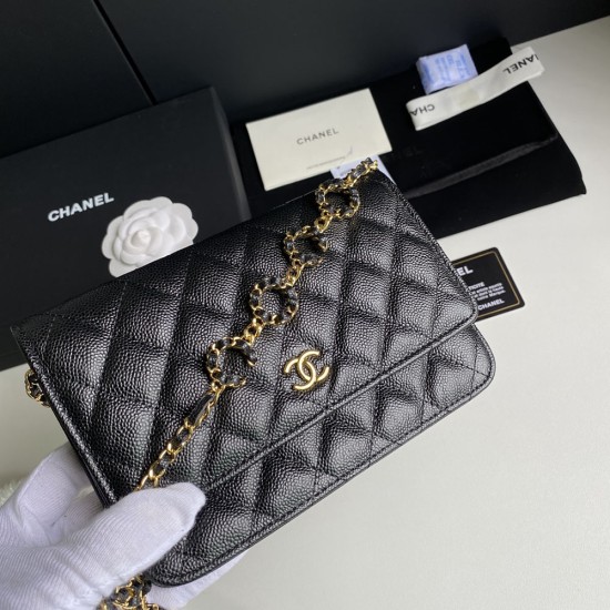 Chanel Wallet on Chain In Caviar Calfskin With Letters Chains 19cm