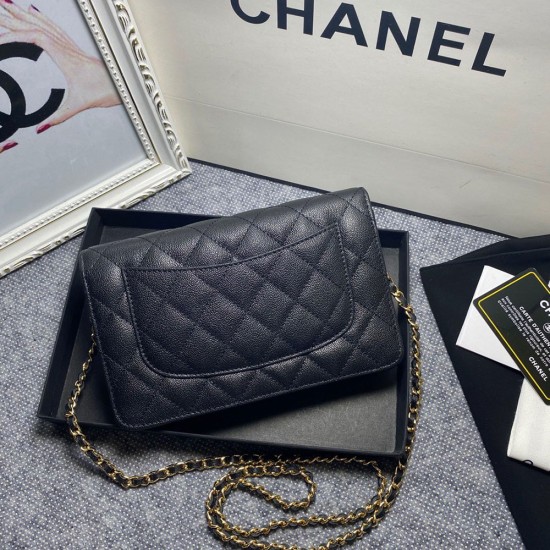 Chanel Classic Wallet on Chain in Caviar Calfskin With Enamel Logo 19cm