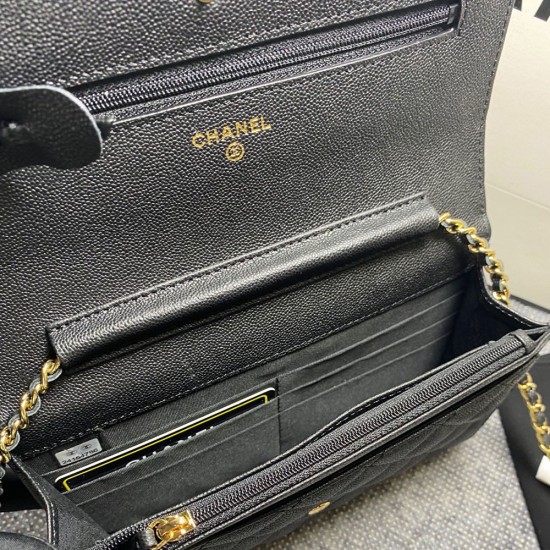 Chanel Classic Wallet on Chain in Caviar Calfskin With Enamel Logo 19cm