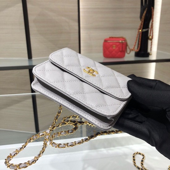 Chanel Mini Wallet on Chain In Caviar Calfskin With Letters Chains 12.5cm