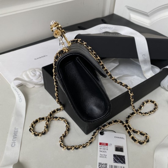 Chanel Flap Phone Holder With Chain In Lambskin With Imitation Pearls And  Strass And Metal AP3512 18cm