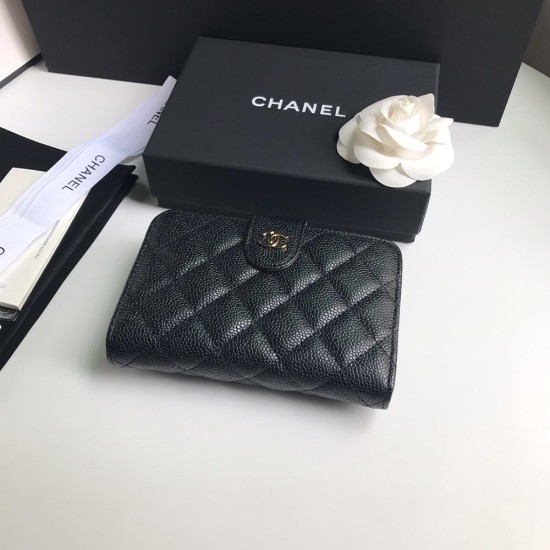 Chanel Flap Wallet In Grained Calfskin 15cm