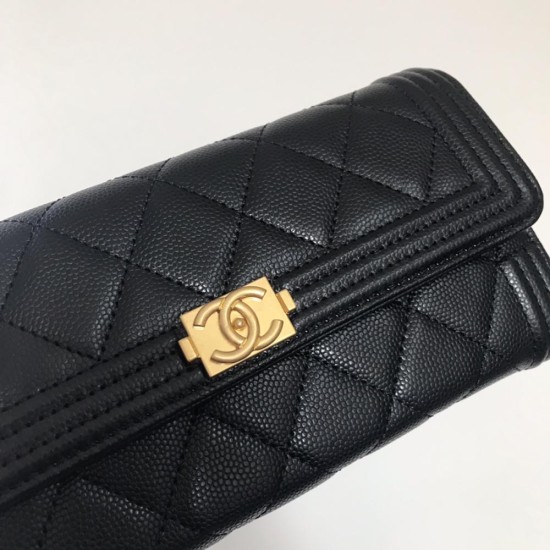 Chanel Boy Long Flap Wallet In Grained Calfskin