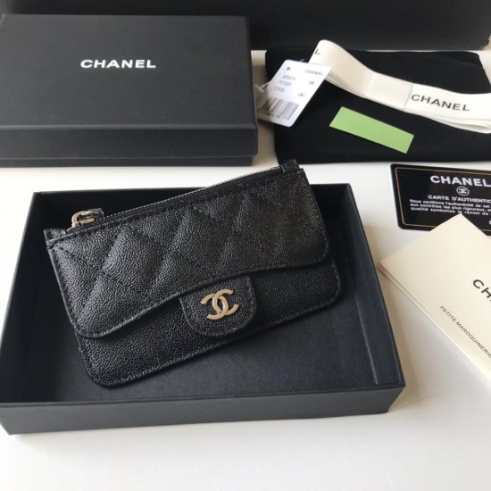 Chanel Zippy Card Holder In Grained Calfskin