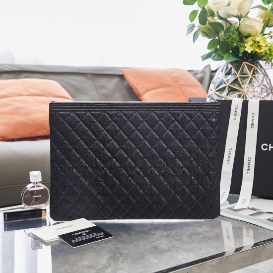Chanel Large Boy Bag Classic Clutch Bag in Grained Calfskin