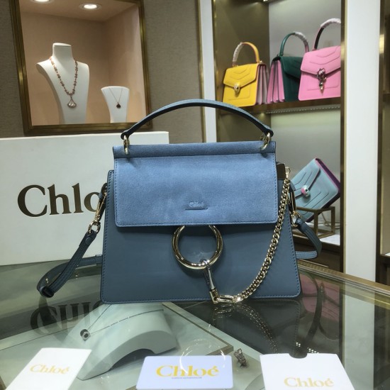 Chloe Faye Top Handle Bag in Shiny and Suede Calfskin