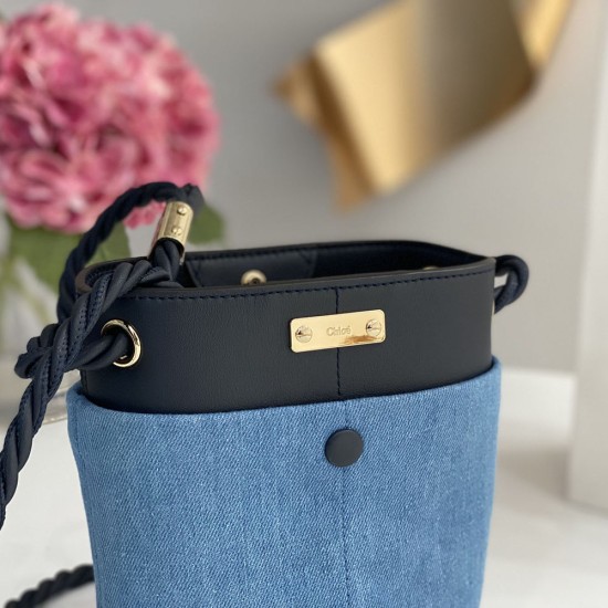 Chloe Mini Key Bucket Bag in Linen and Calfskin
