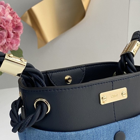 Chloe Mini Key Bucket Bag in Linen and Calfskin