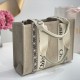 Chloe Woody Tote Bag in Subtly Speckled Cotton Canvas With Embroidery Ribbon