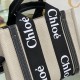 Chloe Woody Tote Bag in Subtly Speckled Cotton Canvas With Black Ribbon