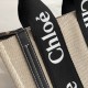 Chloe Small Woody Tote Bag in Subtly Speckled Cotton Canvas With Strap And Black Ribbon