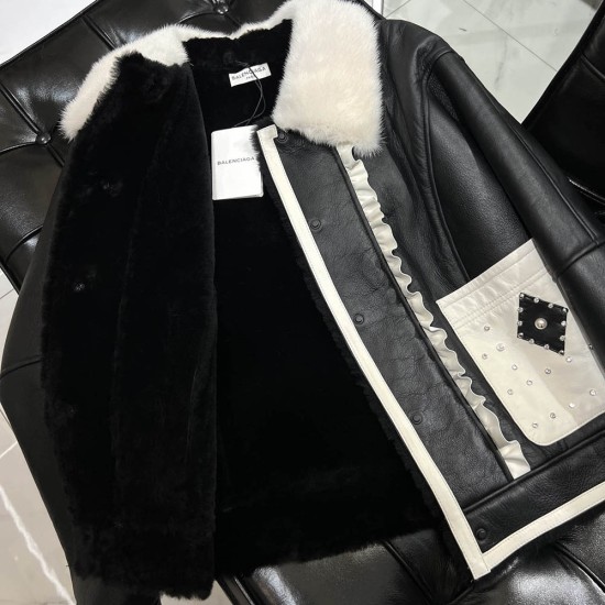 Balenciaga Leather And Fur Bomber Jacket