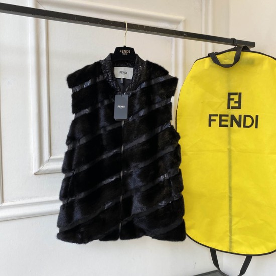 Fendi Mink Skin And Sneakskin Sleeveless Jacket 2 Colors