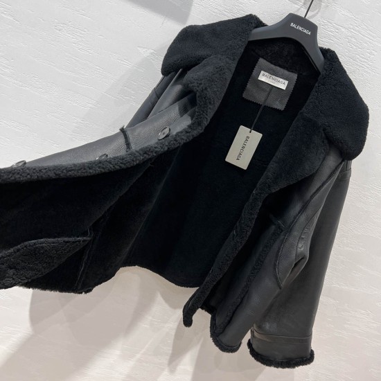 Balenciaga Leather And Fur Jacket