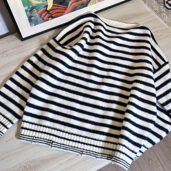 Dior Off Shoulder Striped Sweater