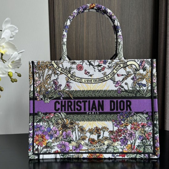 Dior Book Tote In Ecru Multicolor Dior 4 Saisons Automne Soleil Embroidery 36cm 42cm