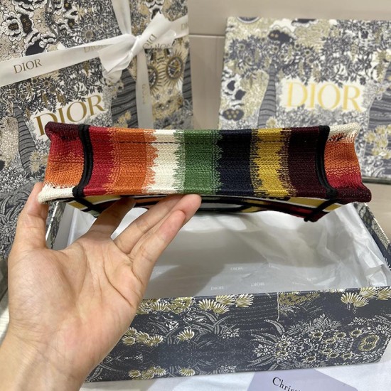 Dior Mini Book Tote Multicolor Vertical Stripe Embroidery 22.5cm