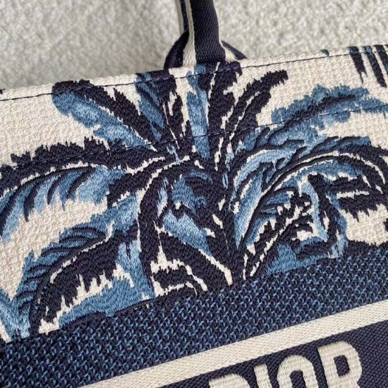 Dior Book Tote Blue Palm Tree Embroidery 36.5cm 41.5cm