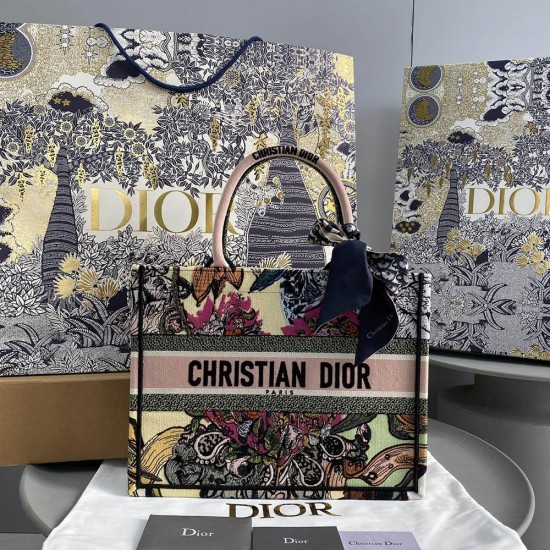 Dior Book Tote Multicolor Flower Embroidery 36.5cm 41.5cm