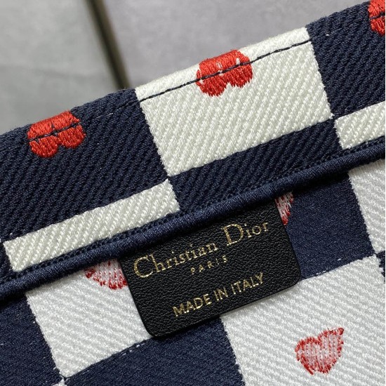 Dior Book Tote Black White Red D-Chess Heart Embroidery 36.5cm 41.5cm