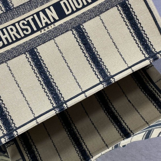 Dior Book Tote Beige Vertical Stripe Embroidery 36.5cm 41.5cm