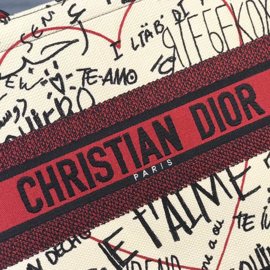 Dior Book Tote Red Letter Embroidery 36.5cm 41.5cm