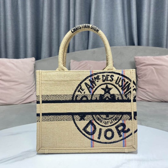 Dior Small Book Tote In Jute canvas Embroidered With Dior Union Motif 26.5cm