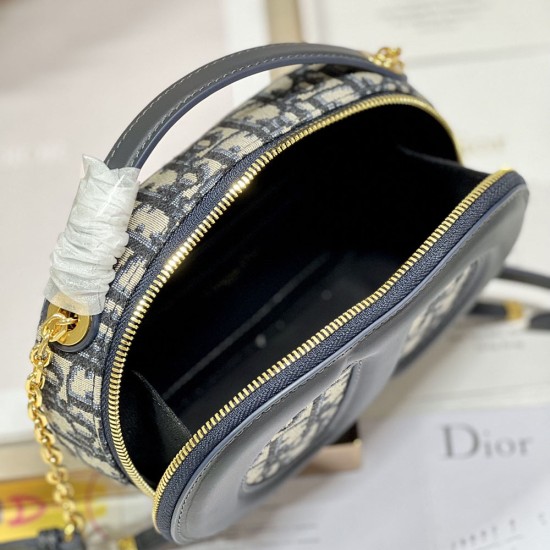 Dior CD Signature Oval Camera Bag In Blue Dior Oblique Jacquard 18cm