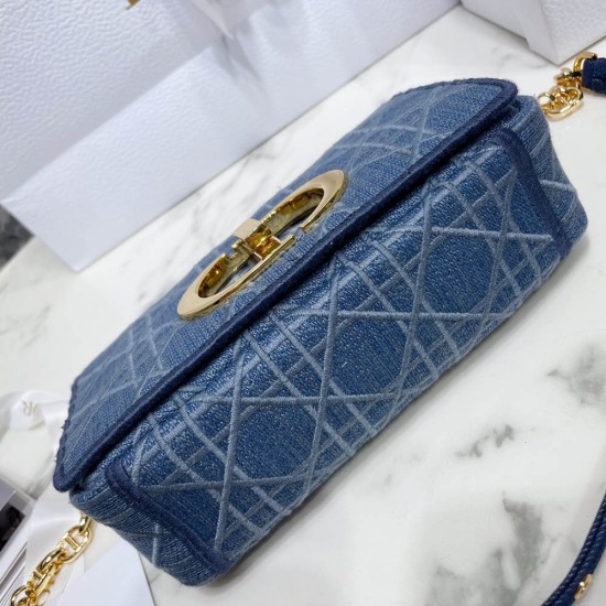Dior Small Caro Bag In Denim Blue Cannage Embroidery 20cm 25cm