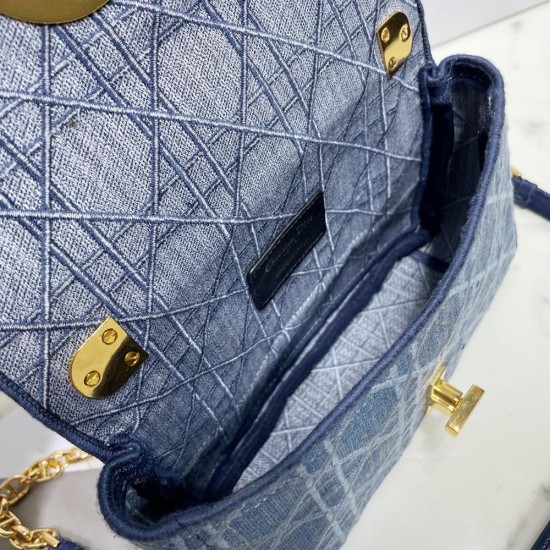 Dior Small Caro Bag In Denim Blue Cannage Embroidery 20cm 25cm