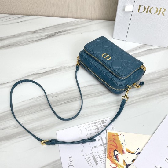 Dior Caro Double Pouch In Supple Cannage Calfskin 5 Colors 19cm