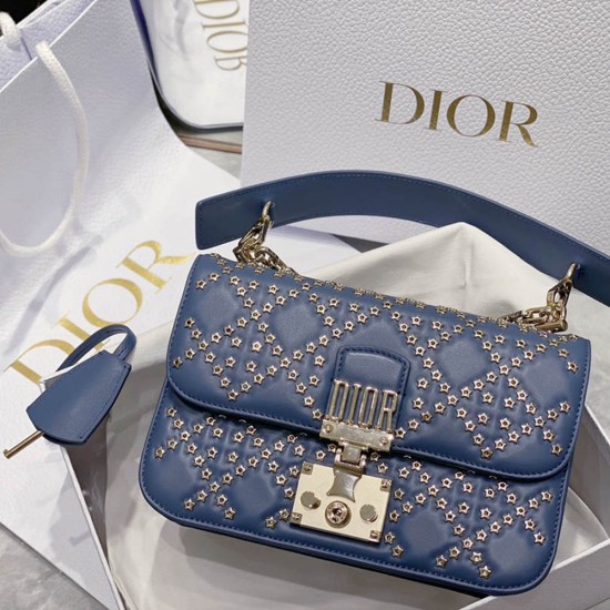Dior Chain Caro Bag In Cannage Calfskin With Top Handle And Star Motif 3 Colors 18cm