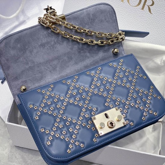 Dior Chain Caro Bag In Cannage Calfskin With Top Handle And Star Motif 3 Colors 18cm