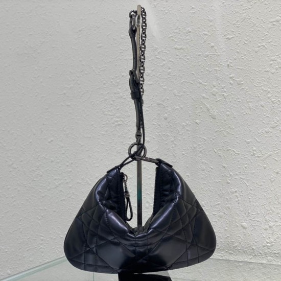 Dior Mini Dior Caro Tulip Bag In Quilted Macrocannage Calfskin With Ruthenium Finish Metal 25cm