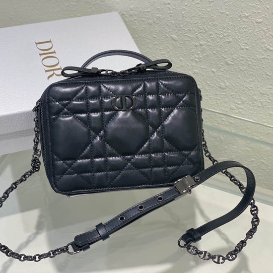 Dior Caro Box Bag With Chain In Quilted Macrocannage Calfskin 3 Colors 18cm