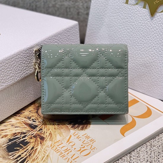 Dior Mini Dior Wallet Green In Patent Cannage Calfskin 11cm