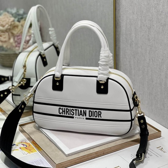 Dior Medium Vibe Bowling Bag In Smooth Calfskin 2 Colors 34cm